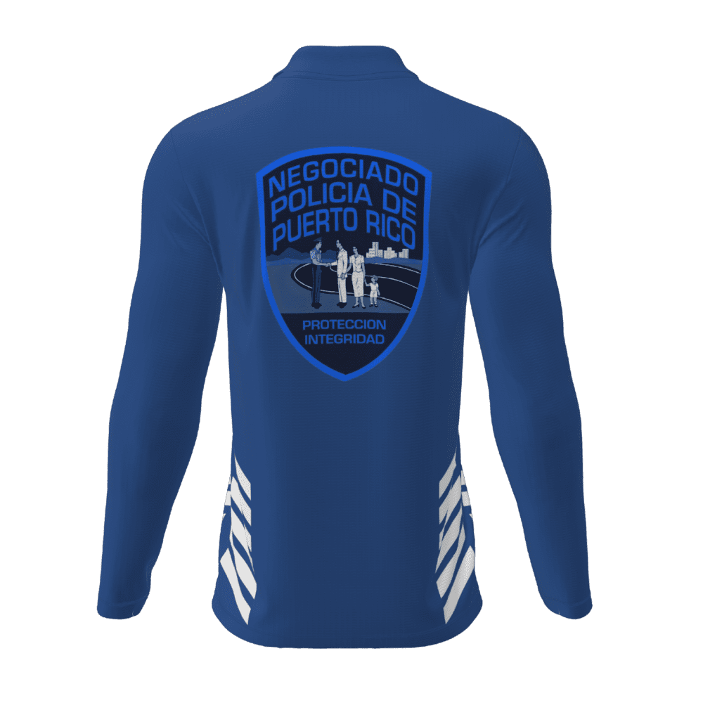 polo manga larga policía azul atrás