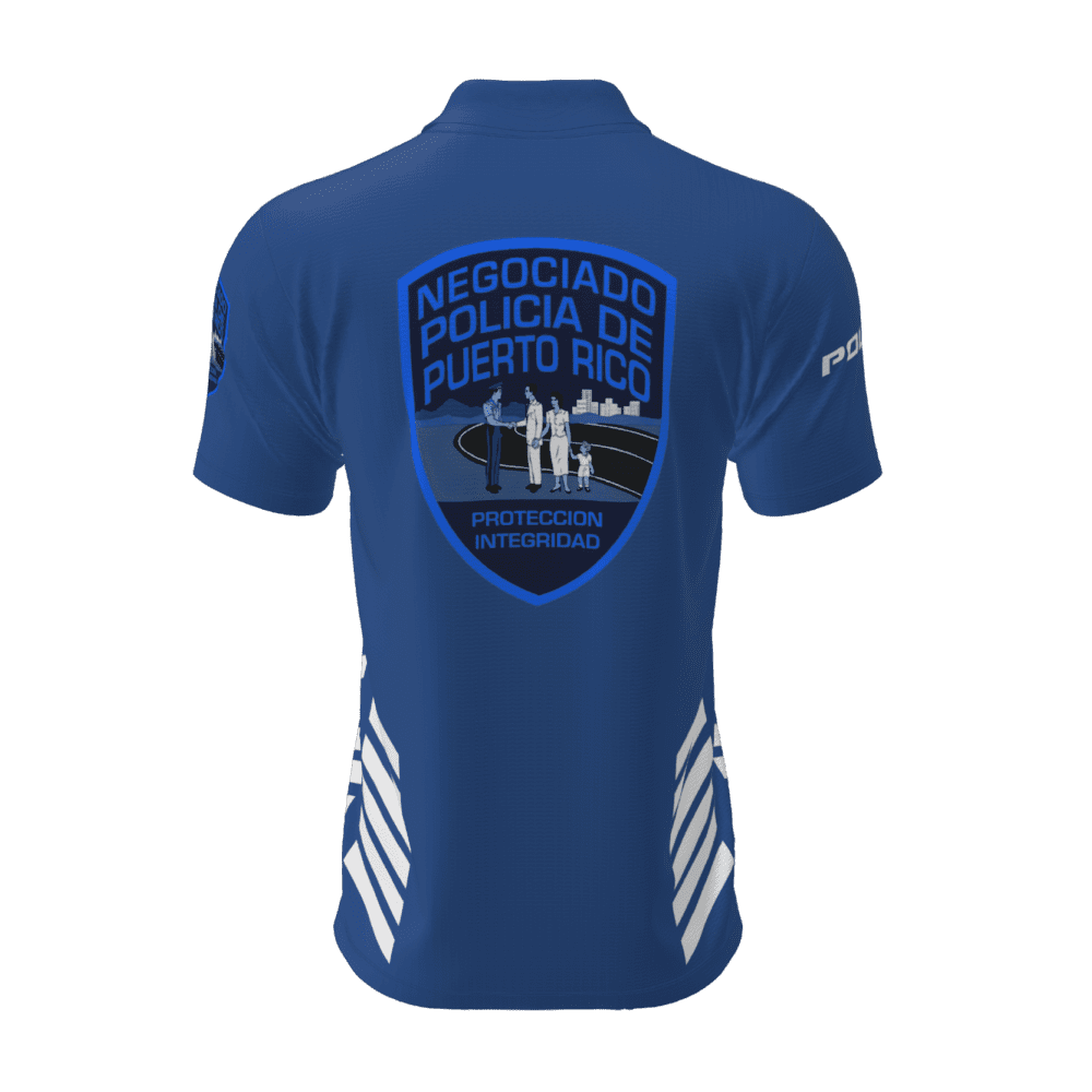 polo policía azul atrás