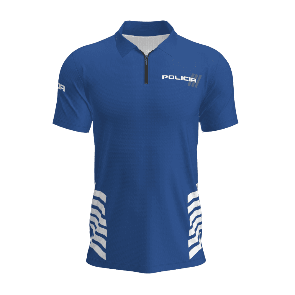 polo policía azul frente