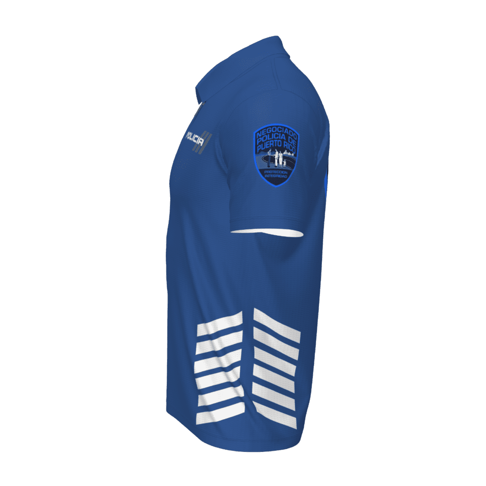polo policía azul lado izquierdo